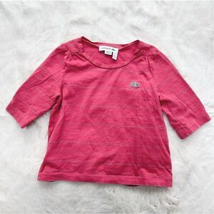 Lacoste Girl's Long Sleeve Lurex Sparkle Stripe Tee Shirt Pink Silver size 2